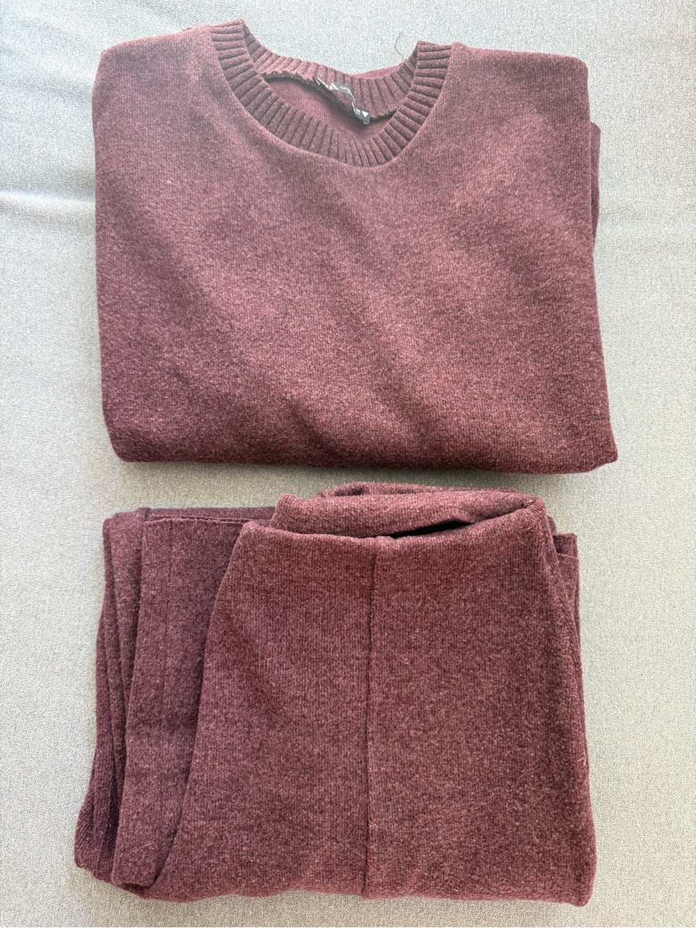 Women’s Matching Wide Leg Set in Burgundy - Classic Knit